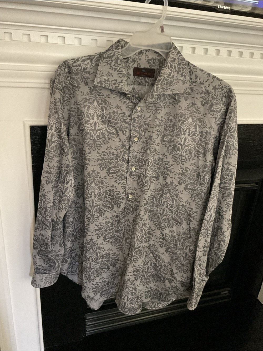 Etro Men's Grey Floral Damask Button-Down Shirt